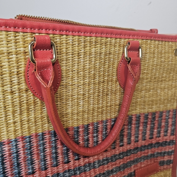 [Chiara-Ferretti] Italian Woven/ Coral Pink Soft Leather Satchel/Crossbody Bag - Picture 14 of 15